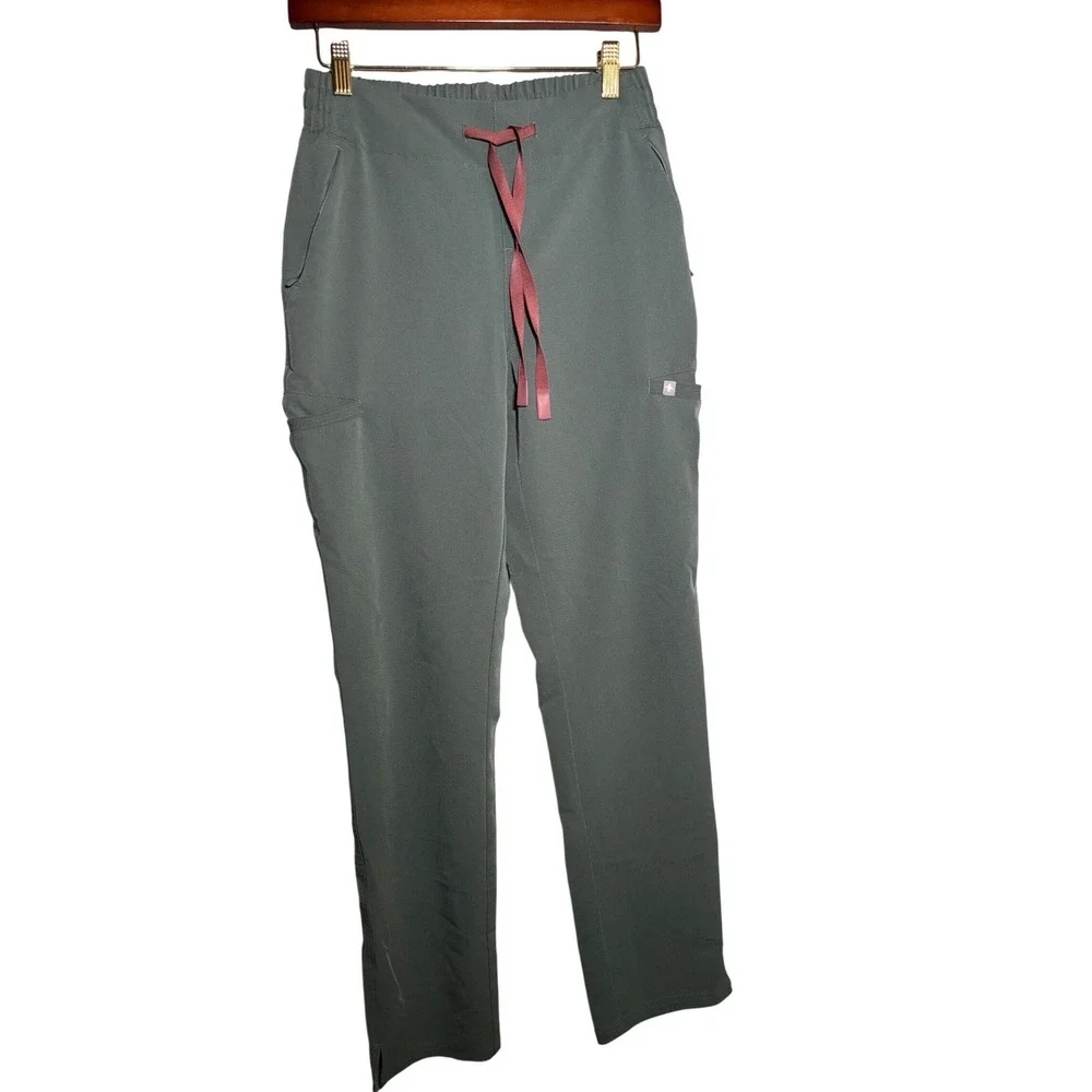 FIGS XS Technical Collection Dark Green Scrub Pants Straight Leg Cargo Medical